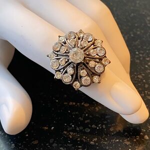 Vintage 50s 60s Silver Pronged Clear Cluster Rhinestone Star Ring